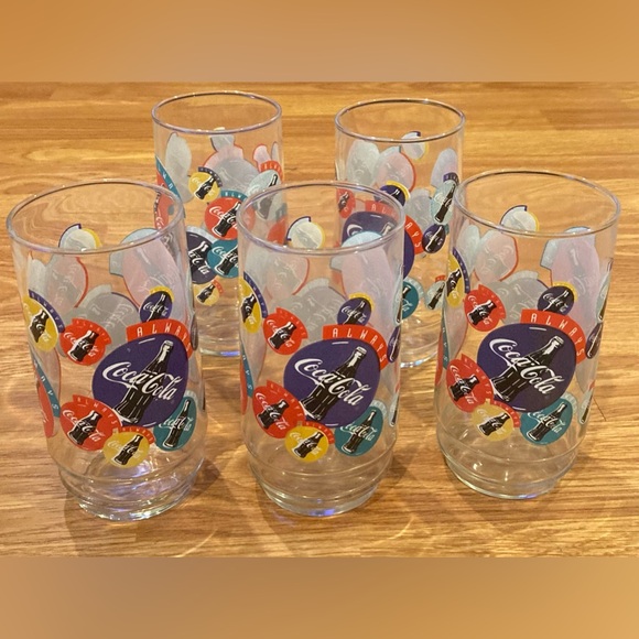 Vintage 1995 Coca Cola Always Glass Cup Set of 5 - Picture 1 of 8